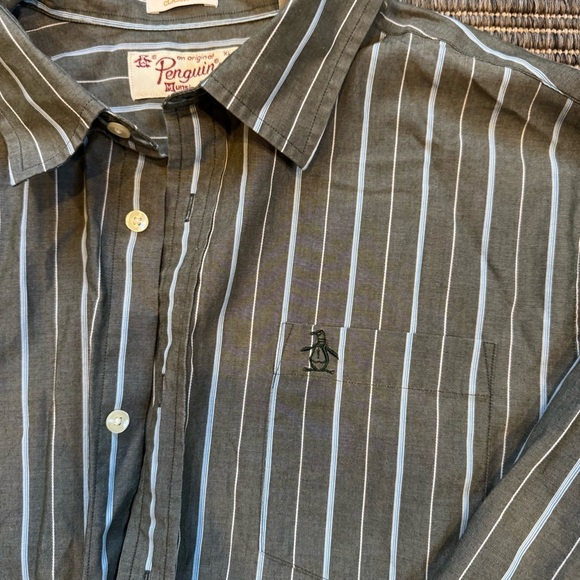 Original Penguin Army Green and White Striped Shirt - Picture 2 of 3